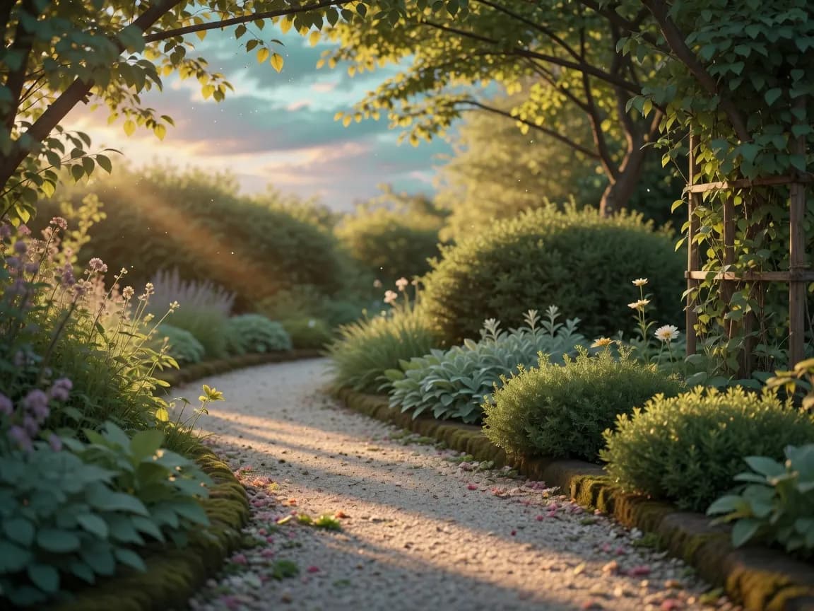 A gentle garden path in warm light