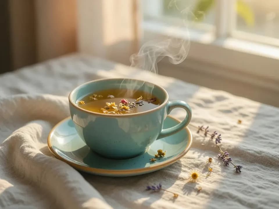 Sunlit tea on a quiet table
