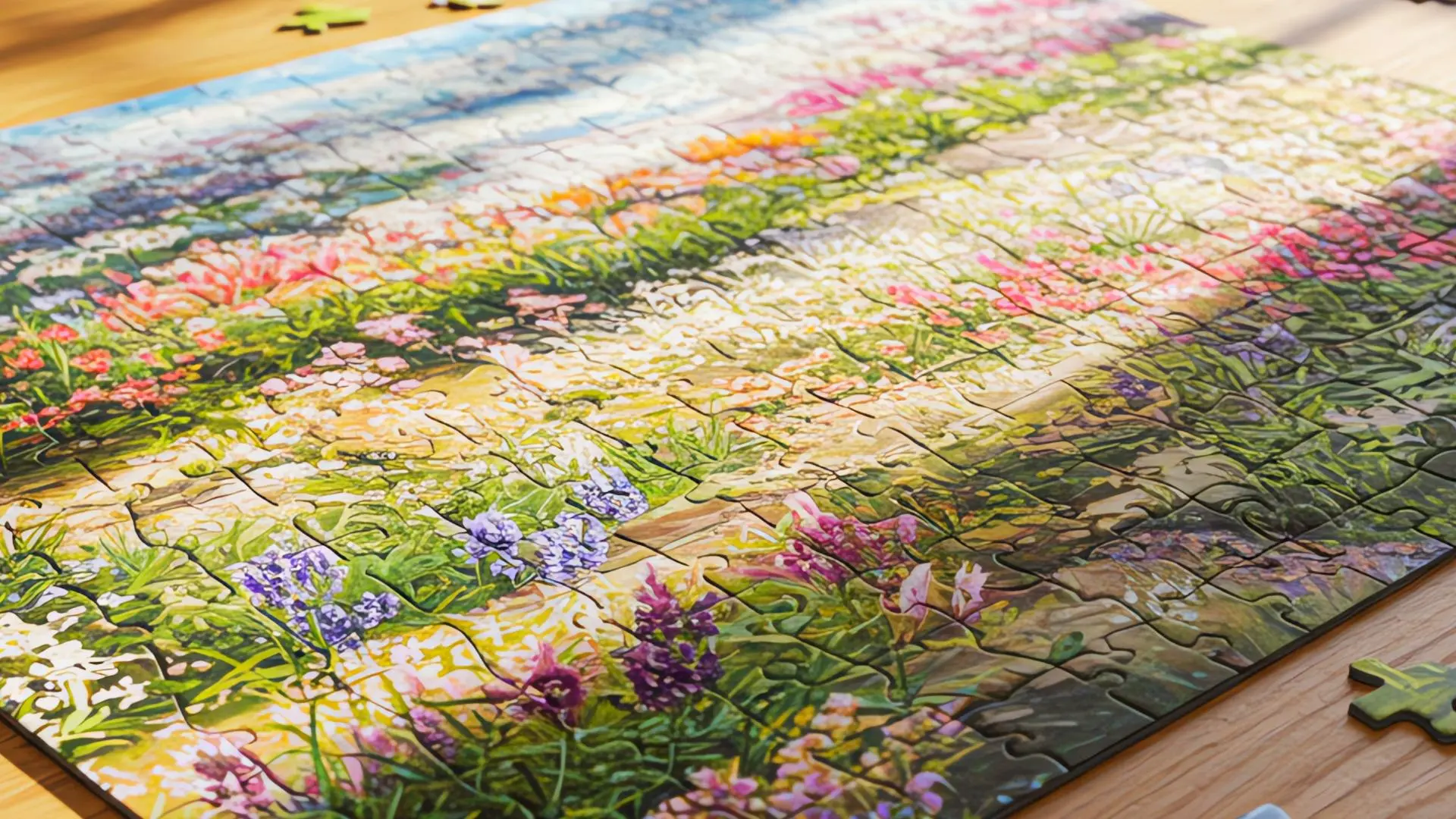 Colorful puzzle of wildflowers and a stone path being assembled, symbolizing the complexity of recognizing stress – Chronic Health Wisdom
