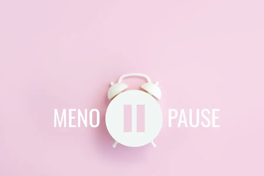 Pink graphic with white alarm clock showing pause symbol, representing menopause awareness and symptom management – Chronic Health Wisdom
